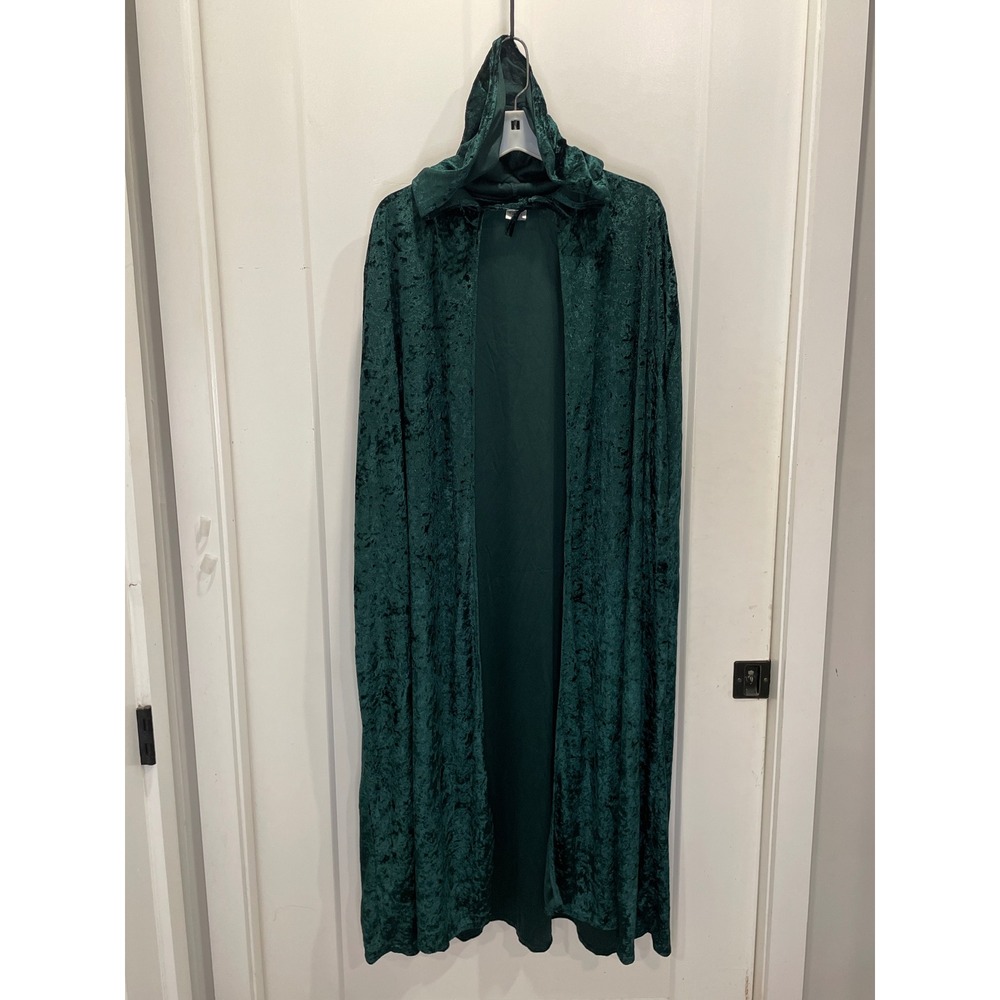 Halloween Costume Cosplay Hooded Cloak Long Green Crushed Velvet Renaissance OS